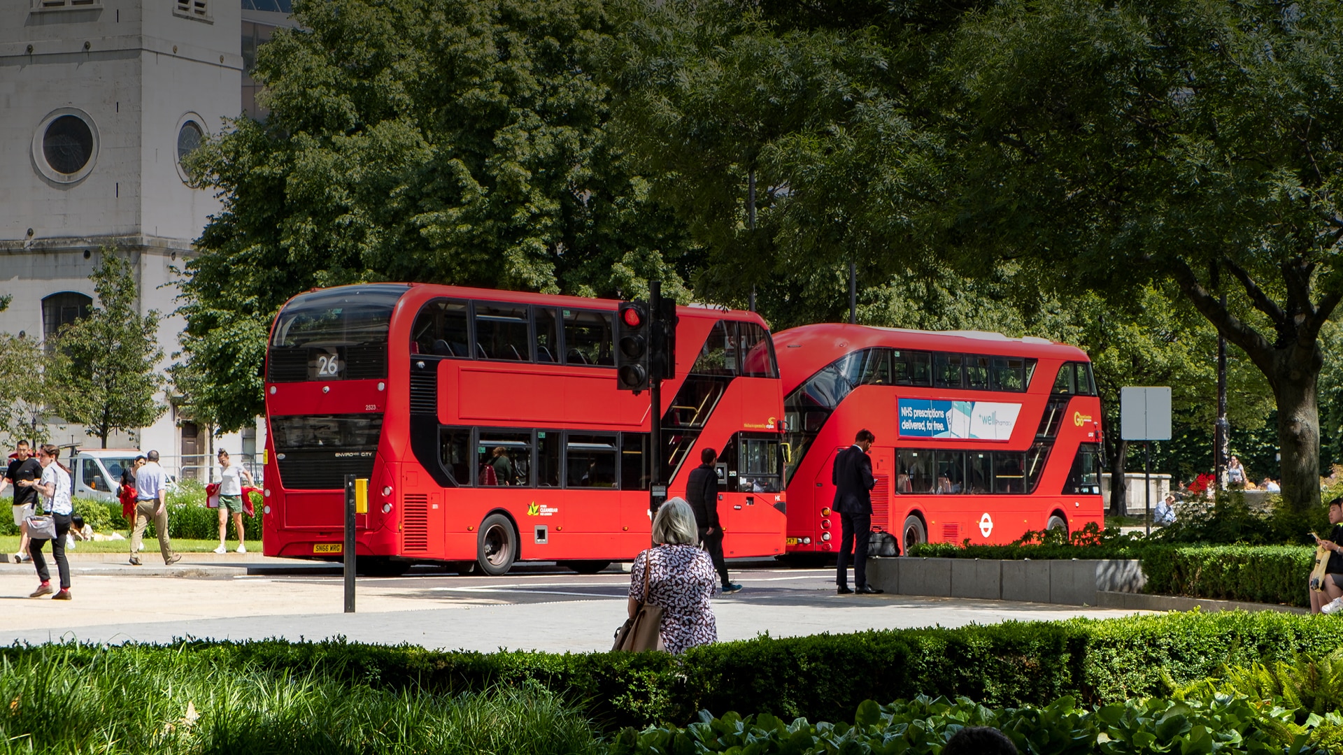 a double decker buses parked on a street