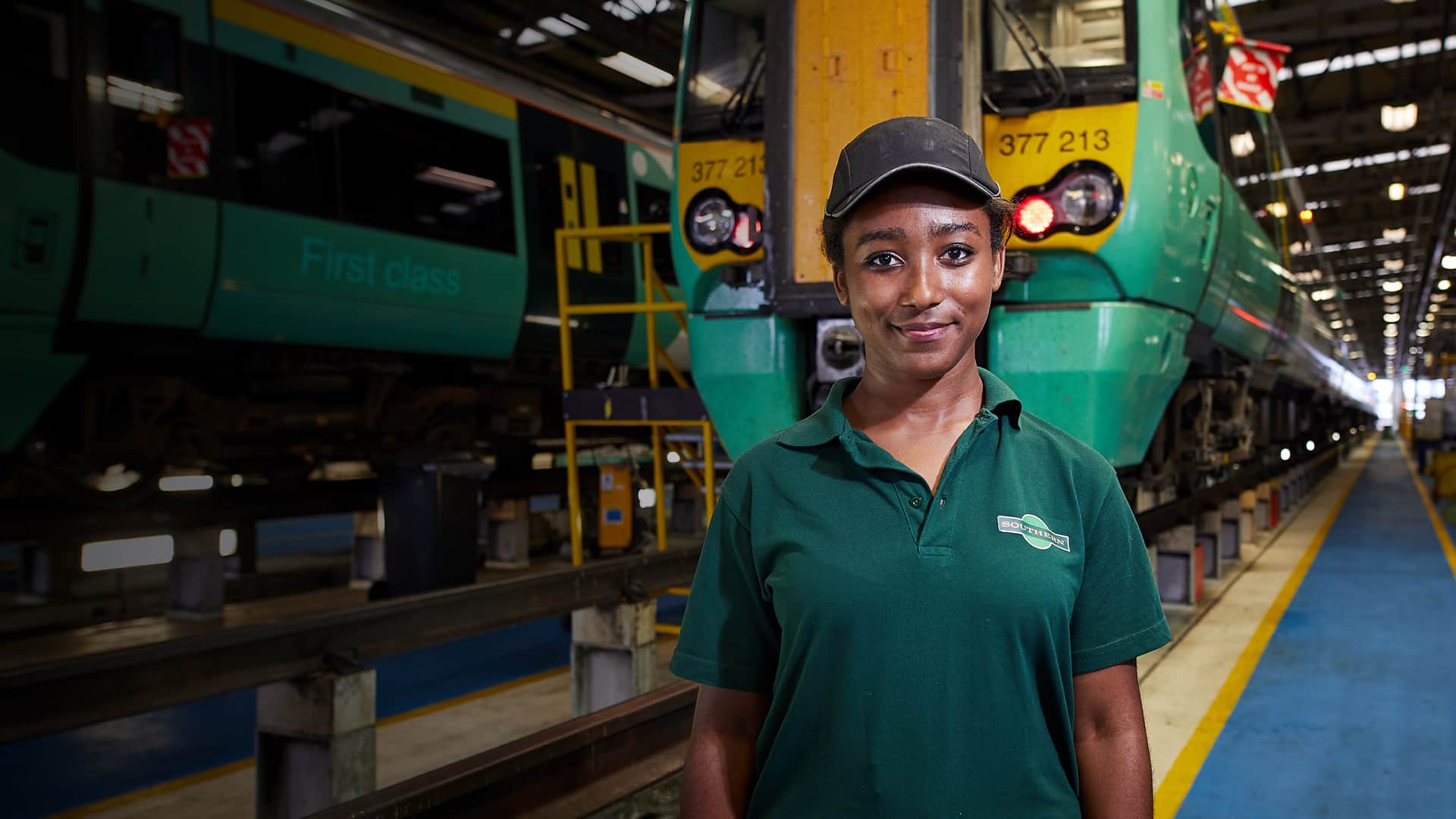 a woman in a green shirt